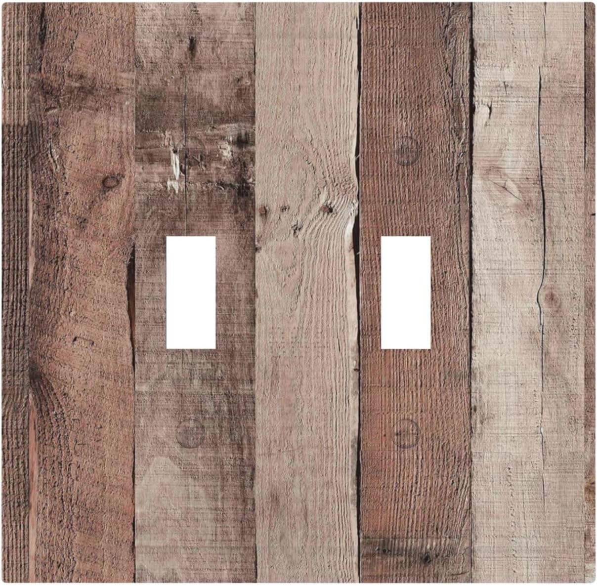 Decorative Switch Plates Retro Wood Brown Farmhouse Barn Wooden 2 Gang Double Toggle Outlet Light Switch Cover Wall Plate Electrical Faceplate for Farmhouse Cabin Decor