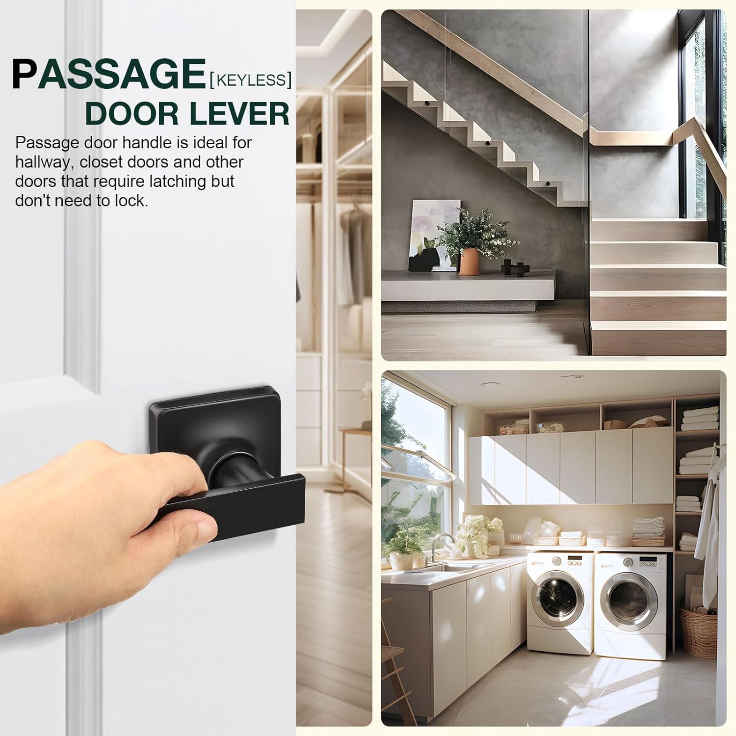 GOBEKOR 2 Pack Black Door Handles - Passage Door Levers with Lock - Square Interior Door Levers