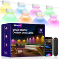 Outdoor Deck Lights 16 Packs, Smart RGBCW Fence Light, 100+ Scene Modes, Dual Lens LED String Lights with APP/Voice/Remote Control, IP65 Waterproof for Halloween Christmas Decor, 105ft White