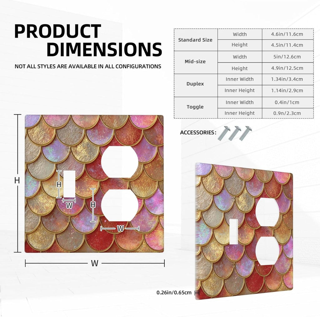 Mermaid Glitter Scale Rainbow Gold Fish Scales Wallplates 1 Toggle 1 Duplex Switch Plate Electrical GFCI Faceplate Decorative Light Switch Covers for Bed Room Home Decor