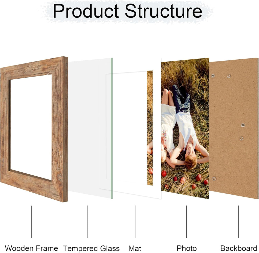 iRahmen 5x7 Picture Frame with HD Tempered Glass, Display Pictures 4x6 with Mat or 5 x 7 Without Mat, Wood Photo Frame for Tabletop and Wall (Rustic Brown, 1 Pack)