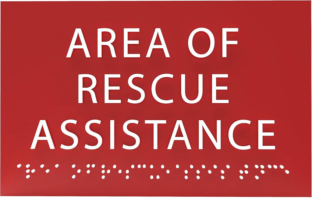 6" X4" Area of Rescue Assistance Sign- Tactile Graphics Grade 2 Braille Text ADA Compliant Sign |ADA Compliant Plastic Signs for Schools, Offices, Businesses, Apartments & Restaurants