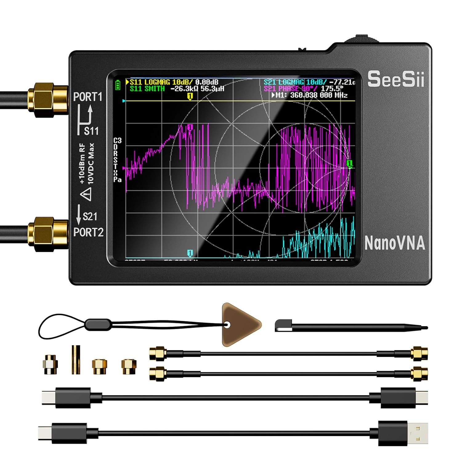 SEESII Nanovna-H Vector Network Analyzer,Upgraded HW3.6 10KHz-1.5GHz MF HF VHF UHF Antenna Analyzer, Measuring S Parameters, Voltage Standing Wave Ratio,Phase,Delay,Smith Chart,Support Data Storage