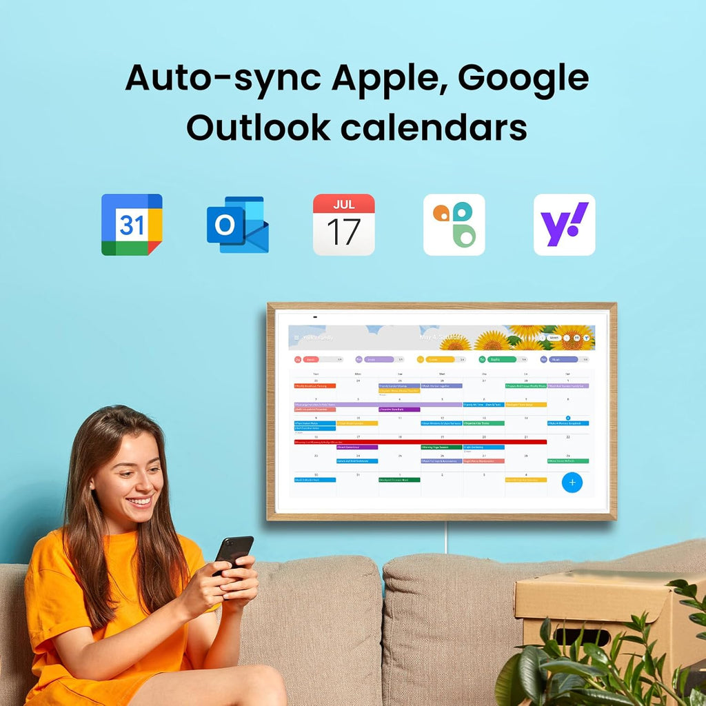 ApoloSign 27” Digital Calendar: Dual Mode Calendars with Google Play & Multi-calendar Sync, Electronic Planner & Chore Chart, Smart Touchscreen, Interactive Display for Family Schedules (Teak Wood, 27-inch)