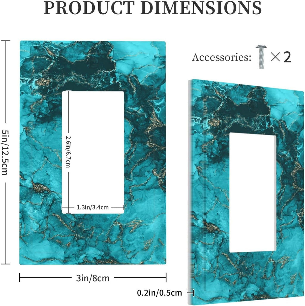 Decorative Outlet Covers Modern Abstract Turquoise Blue Marble Texture 1 Gang Rocker Light Switch Covers Single Decora GFCI Device Wall Plate for Bathroom Home Decor （2 Pack）