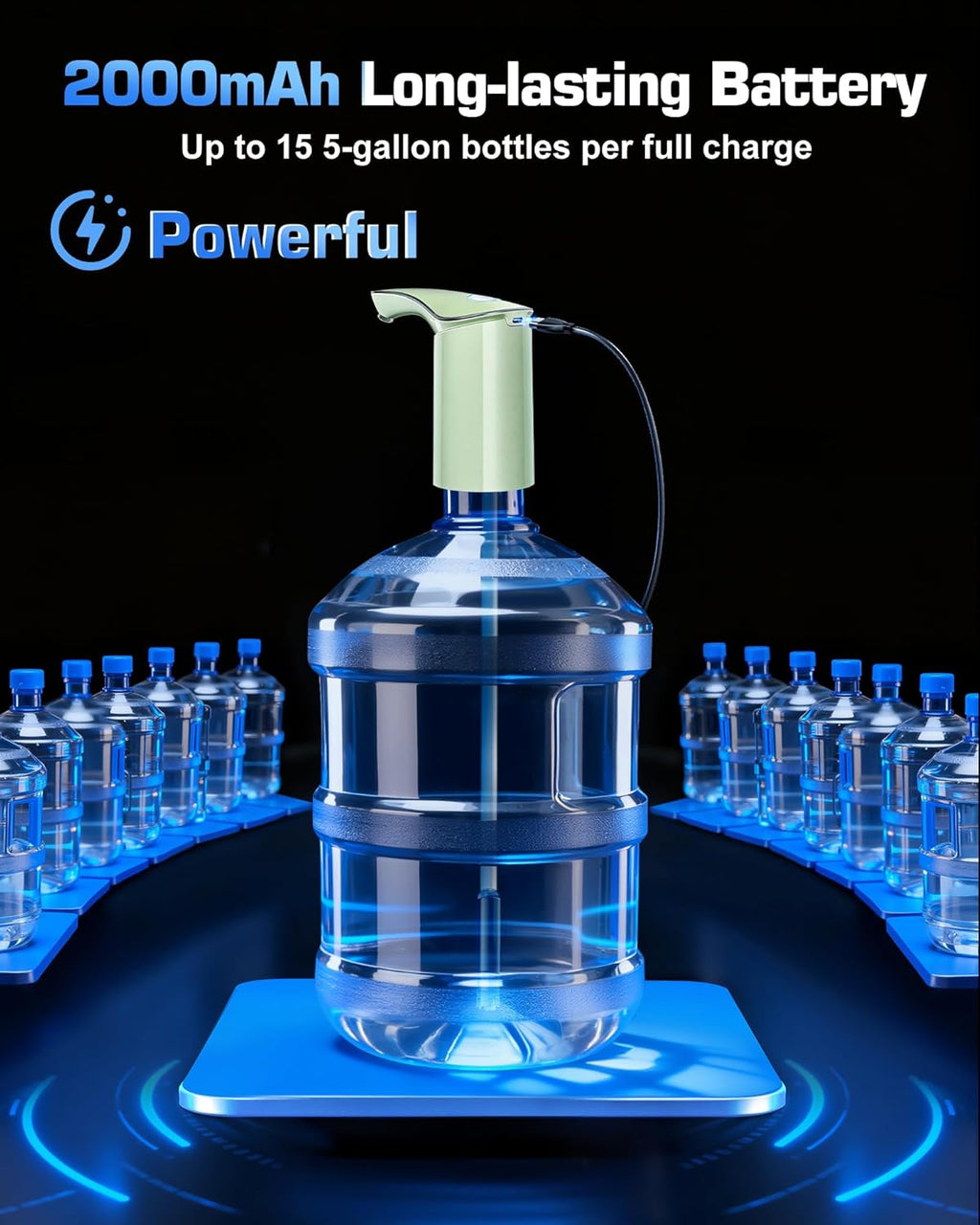 Electric Water Bottle Dispenser for 3-5 Gallon Jug, Automatic USB-C Water Jug Dispenser, Portable Upgraded Submersible Water Pump,High-Power & Silent Operation for Camping Home Office Bedroom