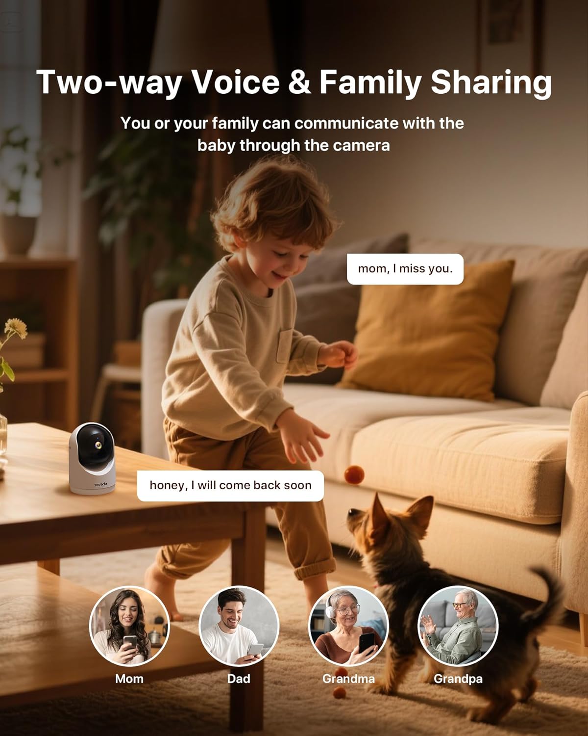 Tenda 2K Indoor Security Camera for Baby Monitor, WiFi 6 Pet/Dog Camera for Home Security, 360° Pan/Tilt, 2-Way Audio, Motion Detection, Night Vision, 24/7 Cloud & SD Card Storage(CP3-V3.0)