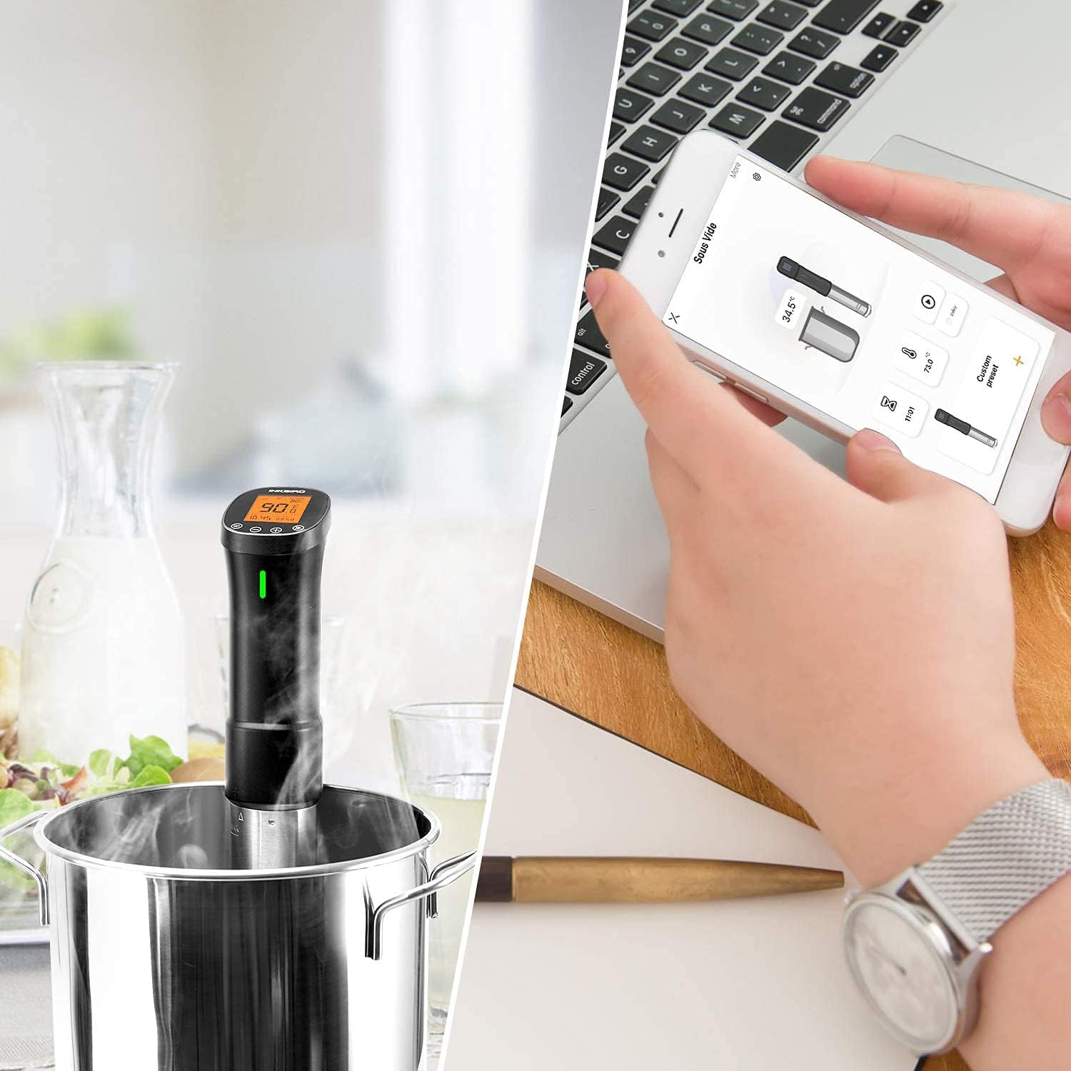 INKBIRD Wifi Sous Vide Cooker, 1000W Sous Vide Machine, Remote Control Immersion Circulator with APP Recipes Timer Alarm Mobile Notification 3D Water Heating Ultra-Quiet