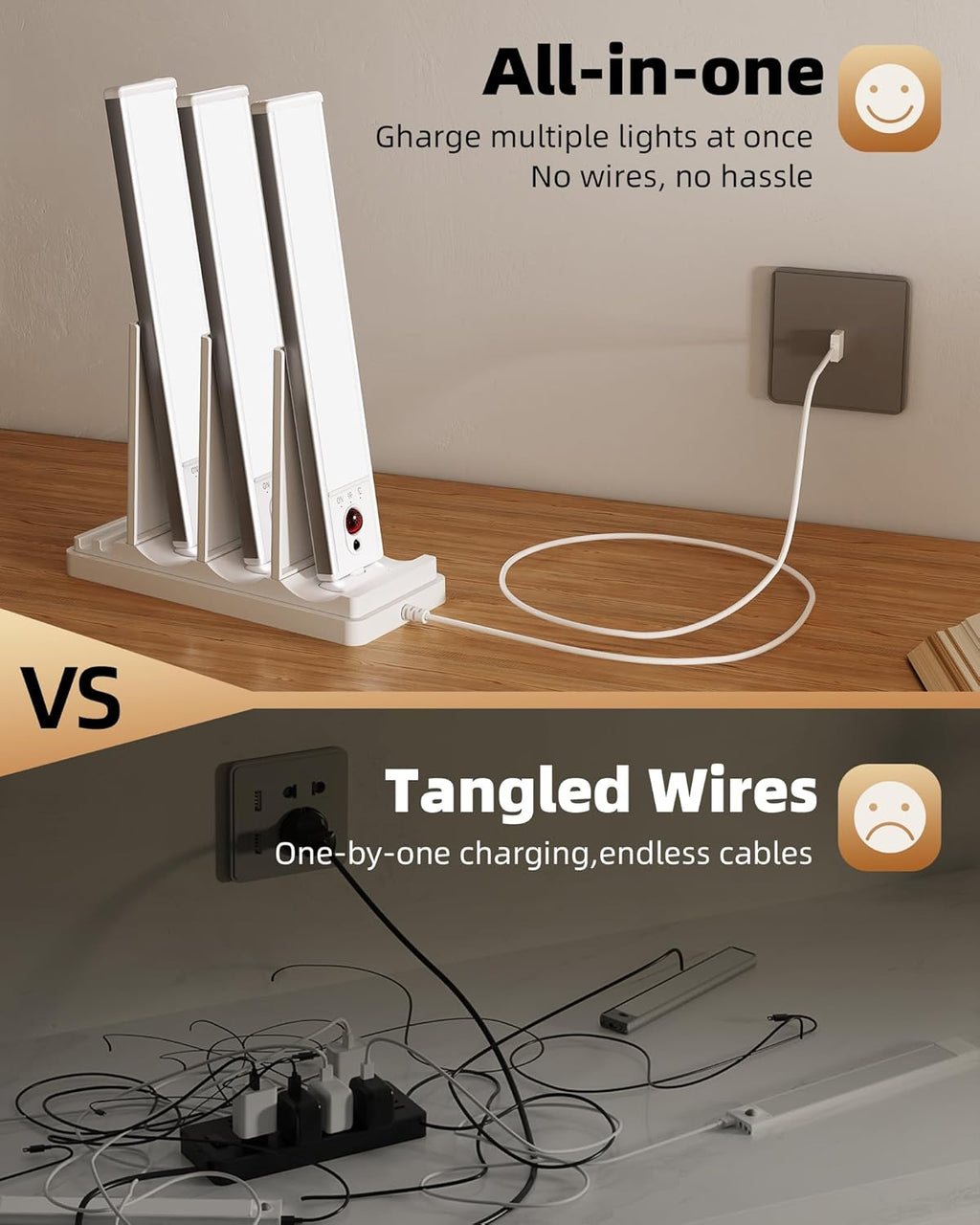 EZVALO Under Cabinet Lighting with Charging Station, Rechargeable Motion Sensor Light Indoor, Dimmable Closet Lights Wireless, 3500K, Motion Activated Under Counter Lights for Kitchen,Pantry(3 Pcs)