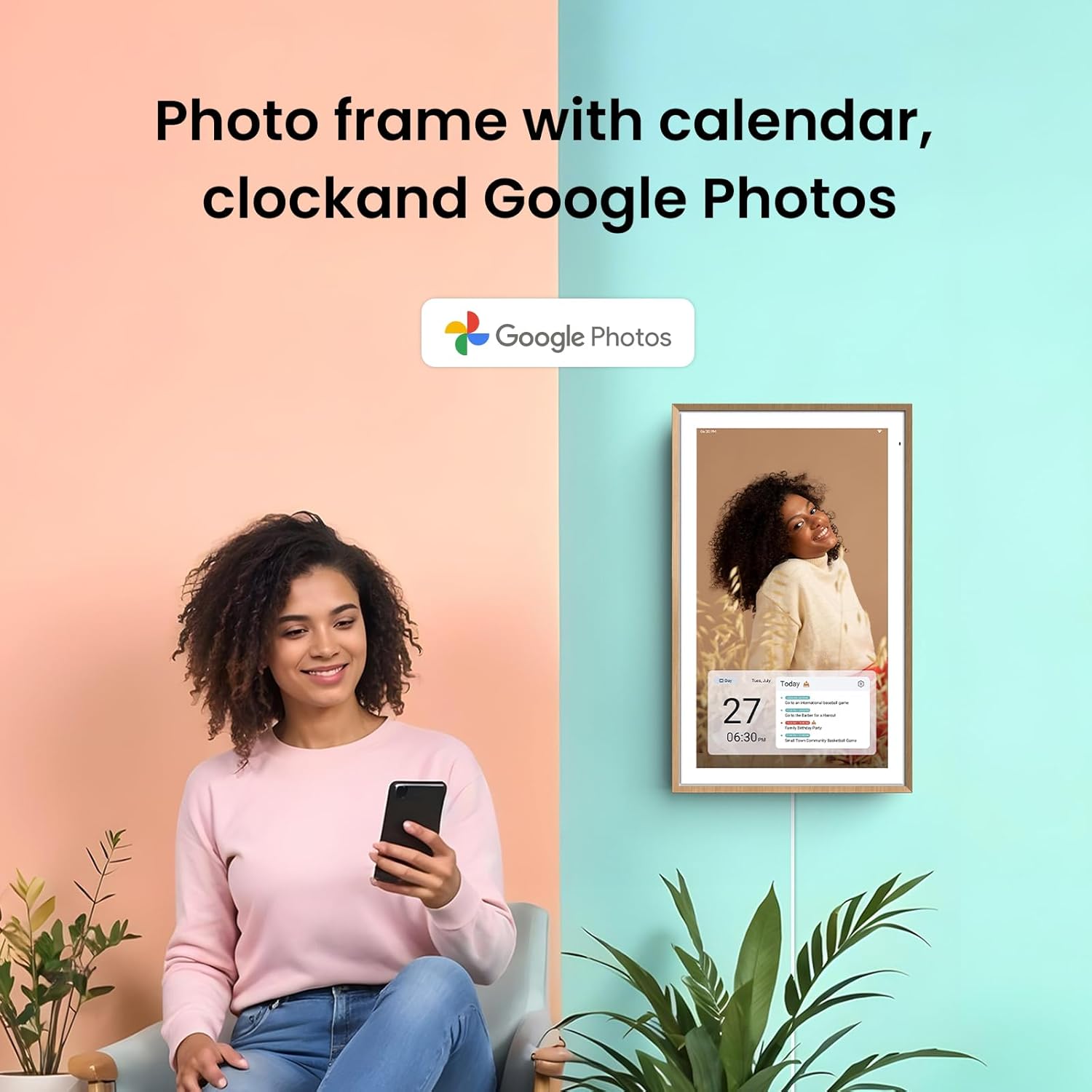 ApoloSign 15.6-inch Digital Calendar: Dual Mode Calendars with Google Play & Multi-calendar Sync, Electronic Planner & Chore Chart, Smart Touchscreen, Interactive Display for Family Schedules (Teak, 15.6")