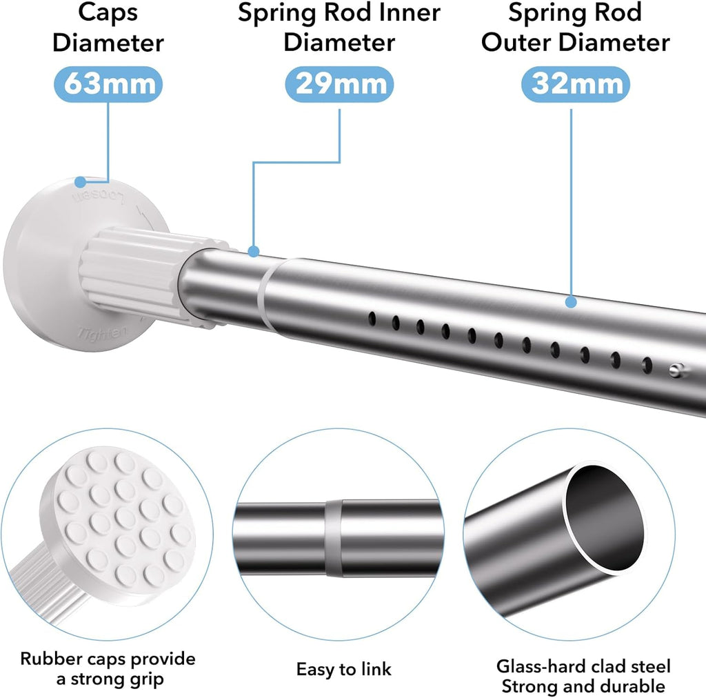 Tension Curtain Rod 51–168 In (4.25–14 ft),Extra Long Outdoor Curtain Rod for Window or Bathroom Patio,Easy to Install No Drilling Never Rust,Heavy Duty Adjustable Spring Shower Rod