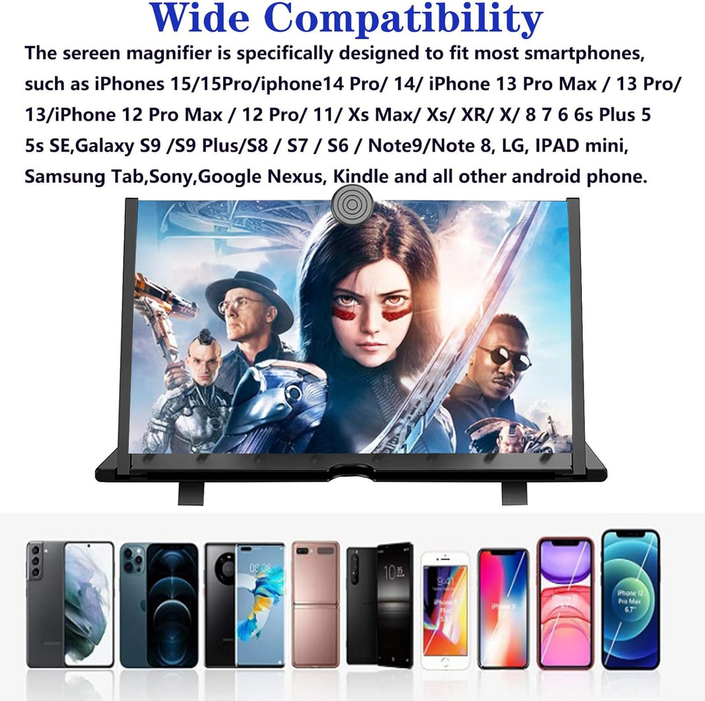 20" Screen Magnifier for Cell Phone,Fanlory 3D HD Magnifying Projector Screen Enlarger for Movies, Videos and Gaming, Foldable Phone Stand with Screen Amplifier,Compatible with All Smartphones