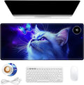 Heated Mouse Pad, Warm Desk Pad, Keyboard Mat 31.5 x 13 Inch Large Size Intelligent Fast Heating, 3 Speed Adjustable, Timed Auto Power Off for Game Office Home,Blue Cat Butterfly