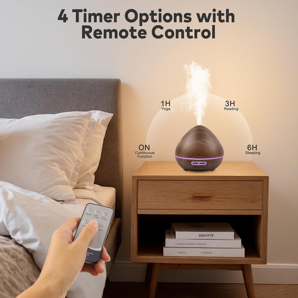 Essential Oil Diffuser for Home: 500ml Oil Diffuser 7 Colors Light Aroma Diffuser with Remote Control for Home, Office, Bedroom, Child’s Room Brown