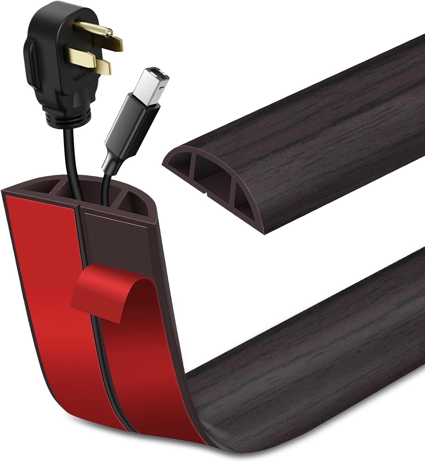 Floor Cord Cover Self Adhesive Cord Hider Floor Extension Cord Covers for Floor Power Cord Protector Cable Management Prevent Cable Trips Cable Cavity 0.47" W x 0.27" H (Dark Walnut, 10Ft)