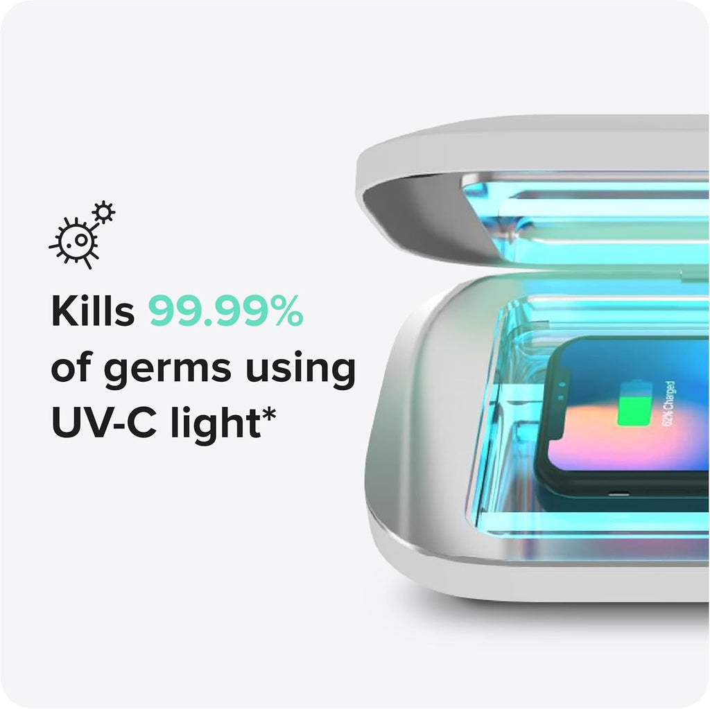 PhoneSoap Pro UV Smart Phone Sanitizer & Universal Cell Phone Charger Box | Patented & Clinically Proven 360-Degree UV-C Disinfection | Disinfects and Charges All Phones (White)