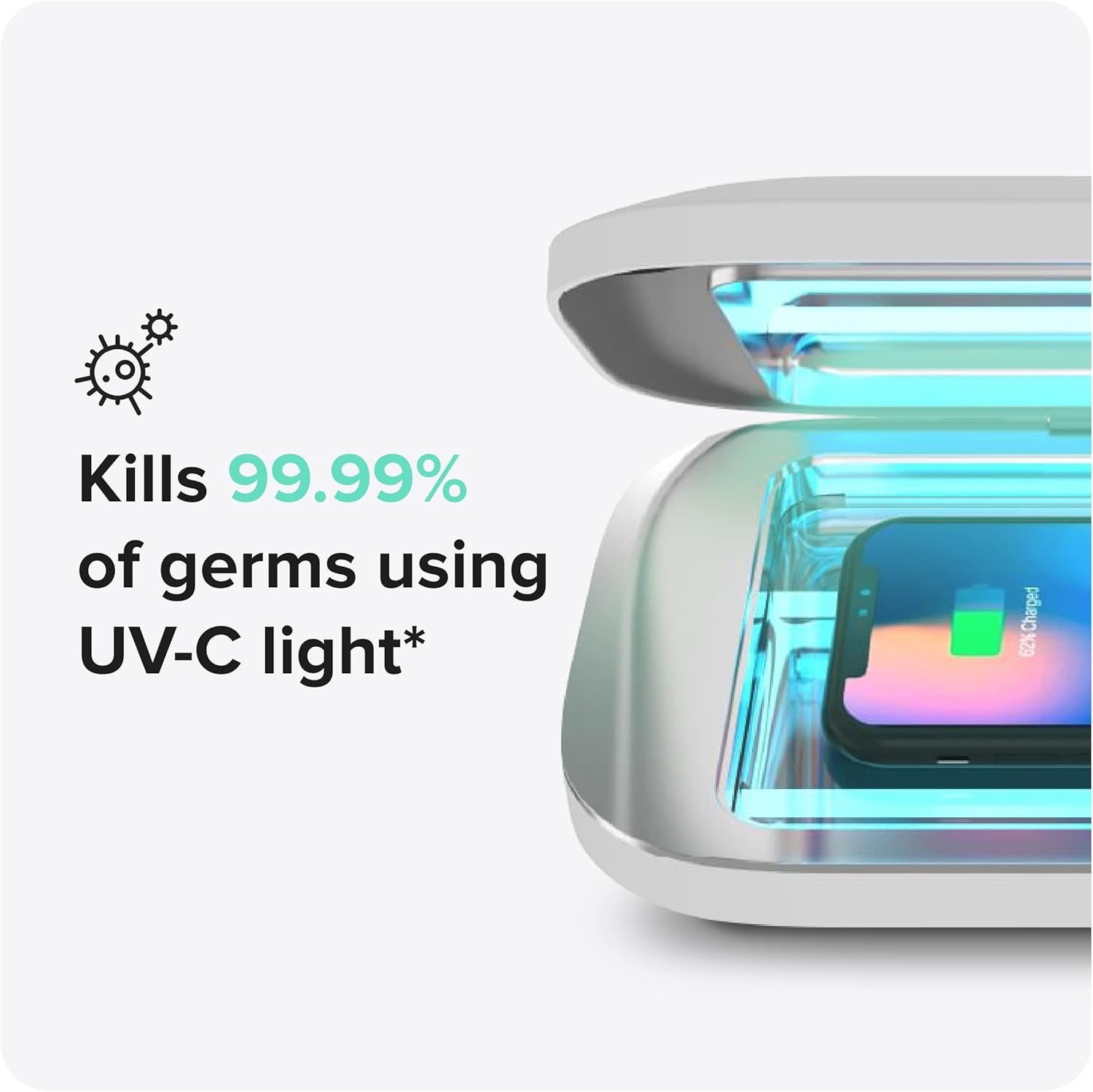 PhoneSoap Pro UV Smart Phone Sanitizer & Universal Cell Phone Charger Box | Patented & Clinically Proven 360-Degree UV-C Disinfection | Disinfects and Charges All Phones (White)