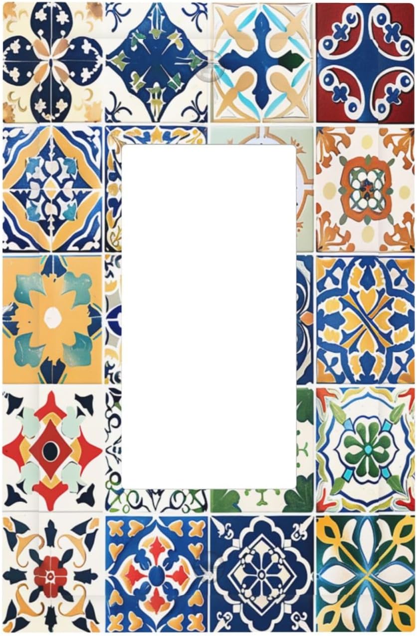 Decorative Outlet Covers Moroccan Traditional Mexican Talavera Til 1 Gang Single Rocker Light Switch Cover Plate Wall Plates GFCI Faceplate for Kitchen Home Decor