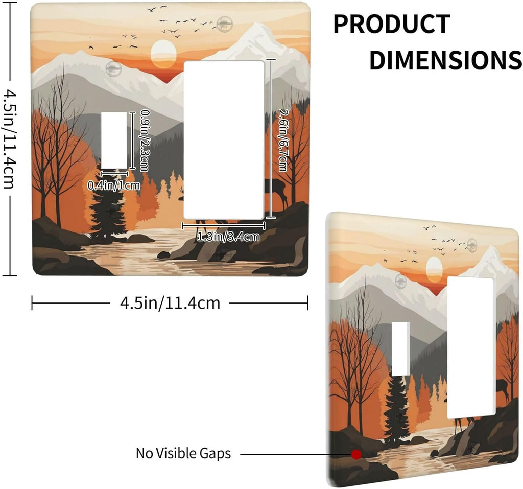 Sun Forest Deer Snow Mountain River Outlet Covers 1 Toggle 1 Rocker Combination Decorative Wall Plate Electrical Switch Plates Light Switch Cover Plate For Bed Room Living Room Decor