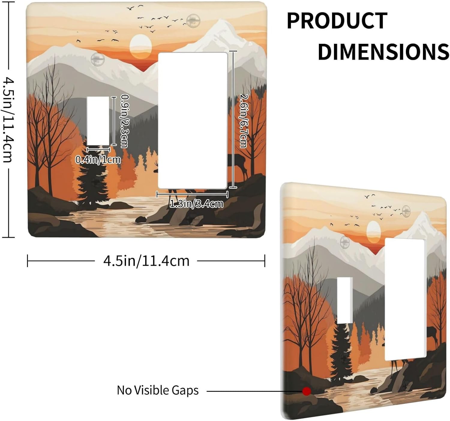Sun Forest Deer Snow Mountain River Outlet Covers 1 Toggle 1 Rocker Combination Decorative Wall Plate Electrical Switch Plates Light Switch Cover Plate For Bed Room Living Room Decor