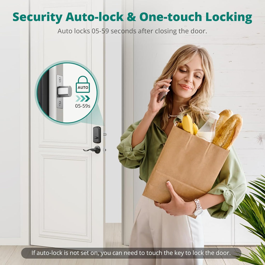 DS10 Keyless Entry Door Lock with Handle - 2 Lever Handles, Fingerprint Door Lock, Keypad Deadbolt, 2 Keys, Code, Smart Locks for Front Door, Auto-Lock, Easy Installation - Matte Black