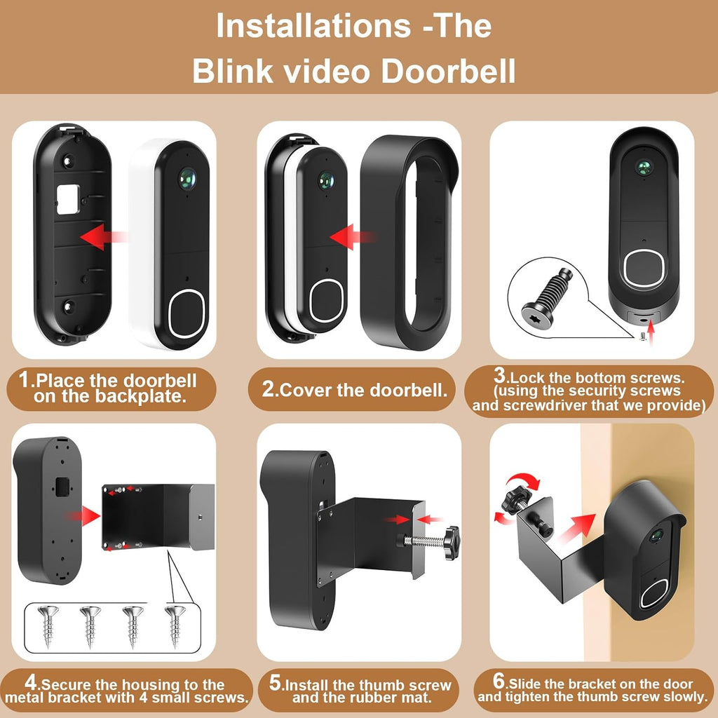 Anti-Theft Doorbell Mount Compatible with Arlo Video Doorbell 2K/HD (2nd Gen), Easy Installation, No-Drill Door Mount Cover Holder Accessories for Apartments Home Rentals Office, Not for Security Door