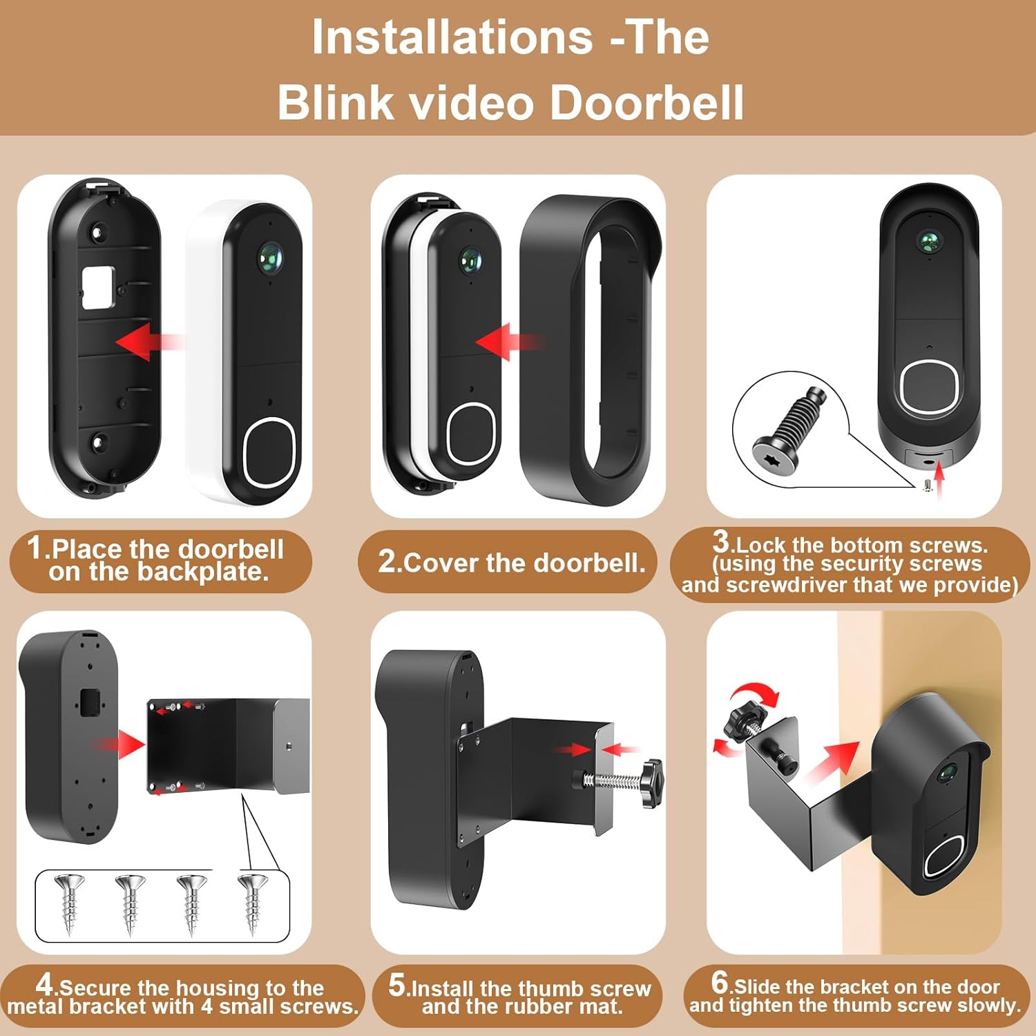 Anti-Theft Doorbell Mount Compatible with Arlo Video Doorbell 2K/HD (2nd Gen), Easy Installation, No-Drill Door Mount Cover Holder Accessories for Apartments Home Rentals Office, Not for Security Door