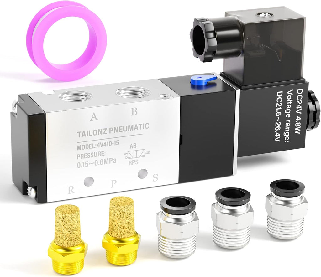 TAILONZ PNEUMATIC 1/2"NPT Solenoid Valve 4V410-15 DC24V Single Coil Pilot-Operated Electric 2 Position 5 Way Connection Type Junction Box