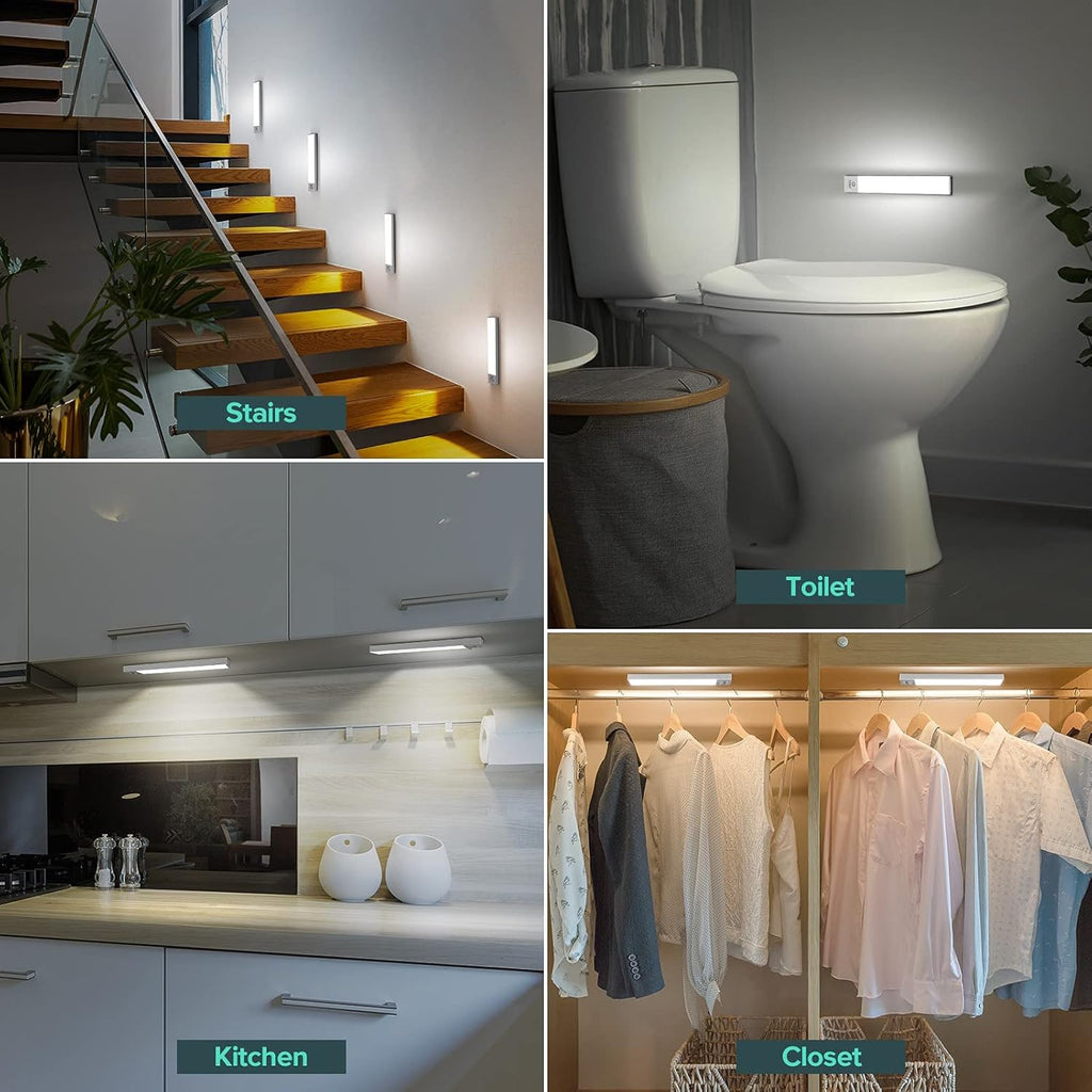 Under Cabinet Lights 3-Pack, Wireless Motion Sensor Lighting with 36 LEDs, 3 Modes, 1500mAh Rechargeable Battery for Kitchen, Hallway, Stairs & Closet