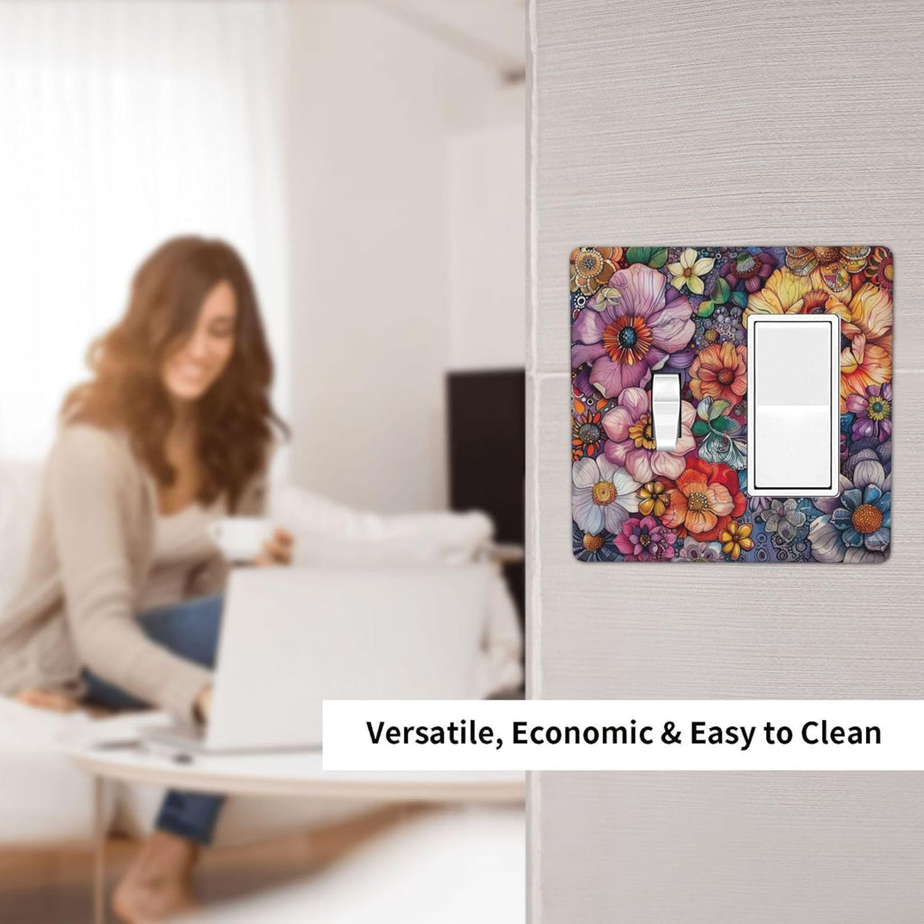 Outlet Covers Colorful Bohemian Flowers Vintage Boho Floral 1 Toggle 1 Rocker Combination Decorative Wall Plate Electrical Switch Plates Light Switch Cover Plate for Bed Room living Room