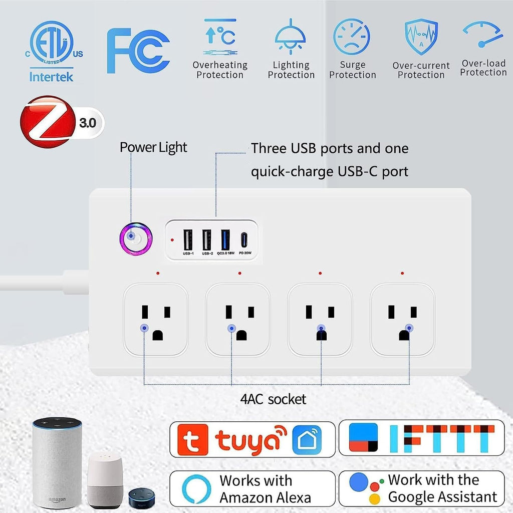 ZigBee Power Strips Surge Protector, USB C Power Strip 20W, Smart Life APP/Timer, 4 Individually Controlled Outlets, Compatible with Alexa Google Home Phillilps HUE, Need ZigBee Gateway Hub