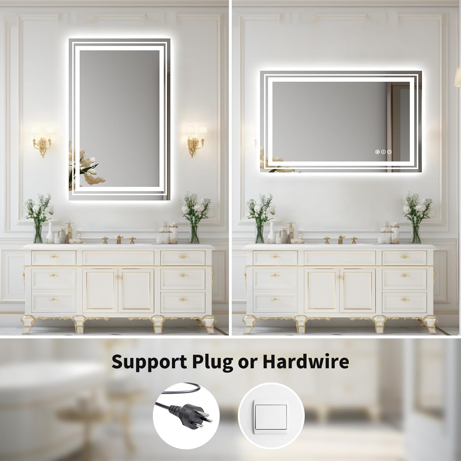 WTTY LED Bathroom Mirror 31.5"x48" with Back and Front Light,Modern LED Mirror for Bathroom,Dimmable Lighted Bathroom Vanity Mirror with Anti-Fog,Memory Function,Shatter-Proof,Wall Mounted