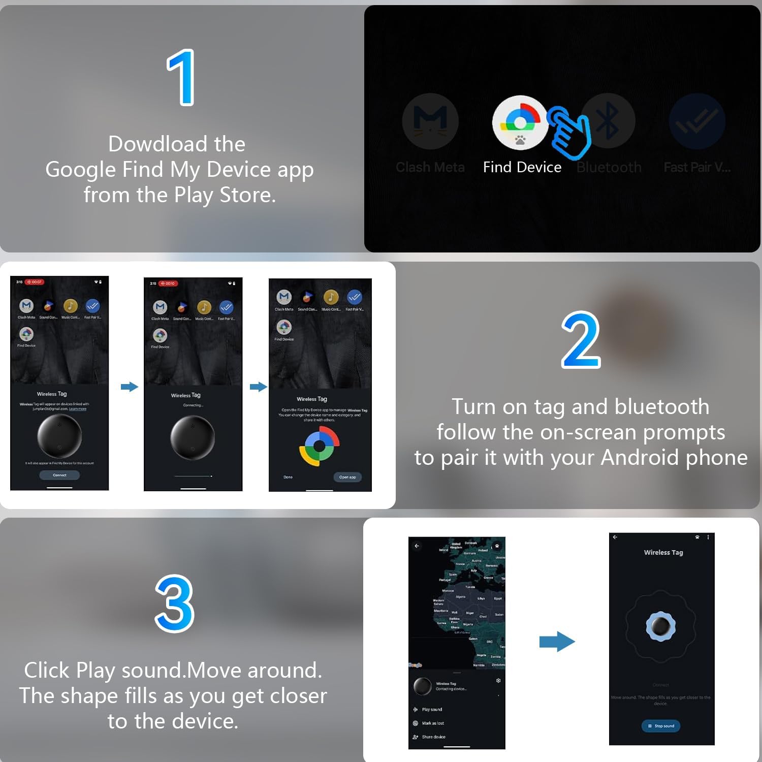 Bluetooth Smart Tags for Android,Air Tracker Tags-4 Pack Android,Keys Finder,Item Locator Works with Google Find Hub App(Android only),Android Tracker Tag for Keys,Luggages,Backpack,Wallet