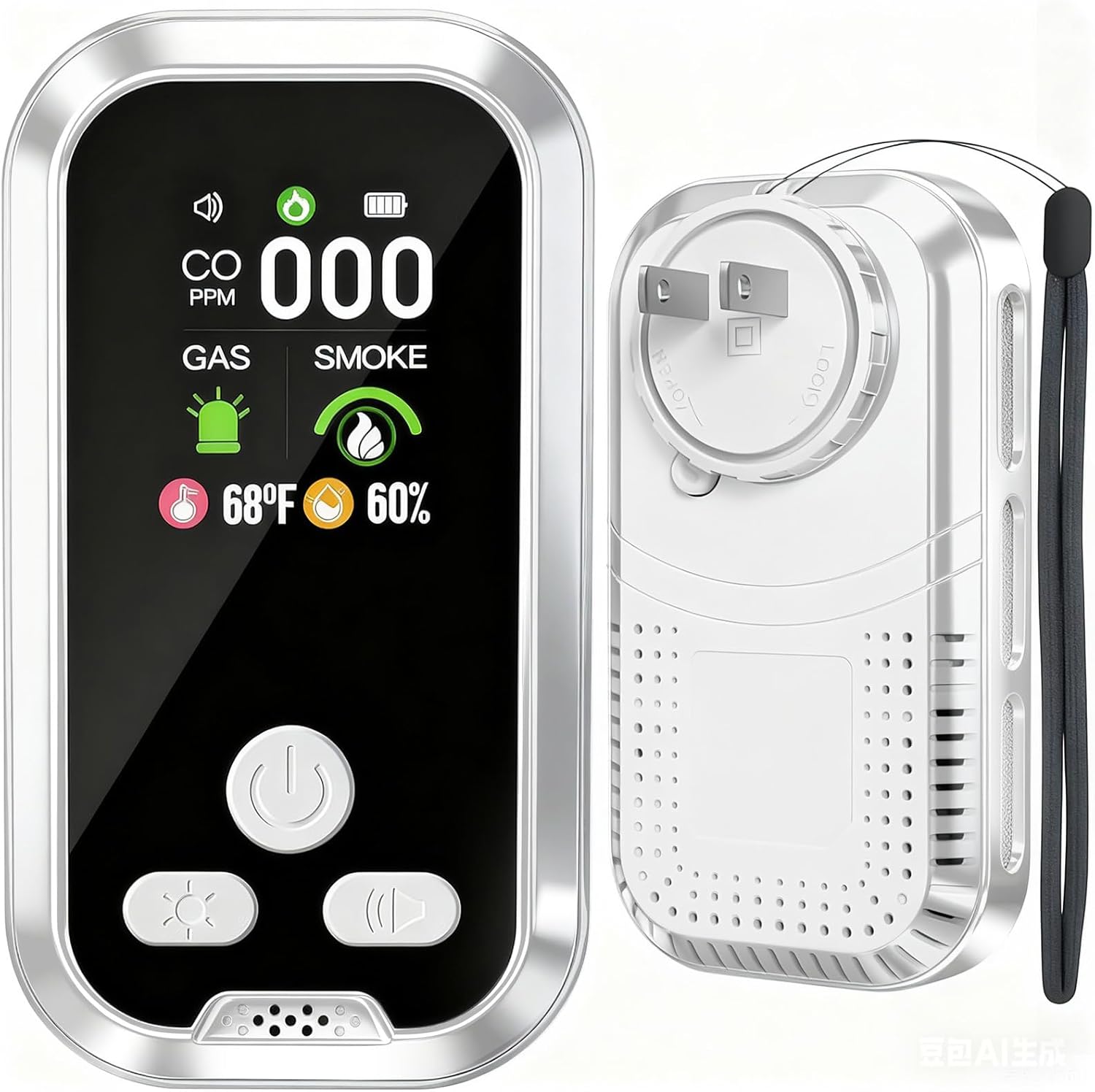 5-in-1 Carbon Monoxide Detector Combo with LCD Display, Detects CO, Natural Gas, Smoke, Temperature, Humidity for Home Hotel, Camping RV, Apartment Safety, White