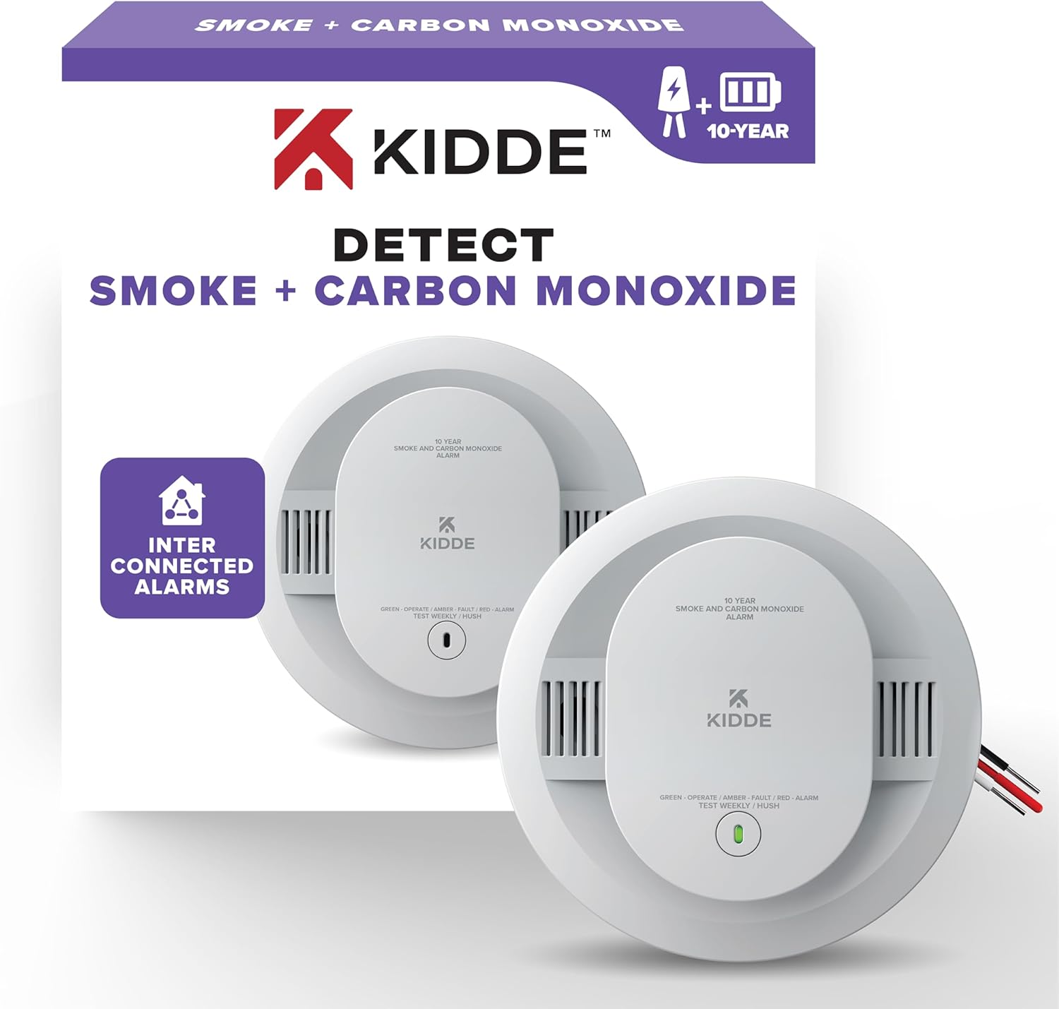 Kidde Hardwired Smoke & Carbon Monoxide Detector, 10-Year Battery Backup, Interconnectable LED Warning Light Indicators, 30CUA10