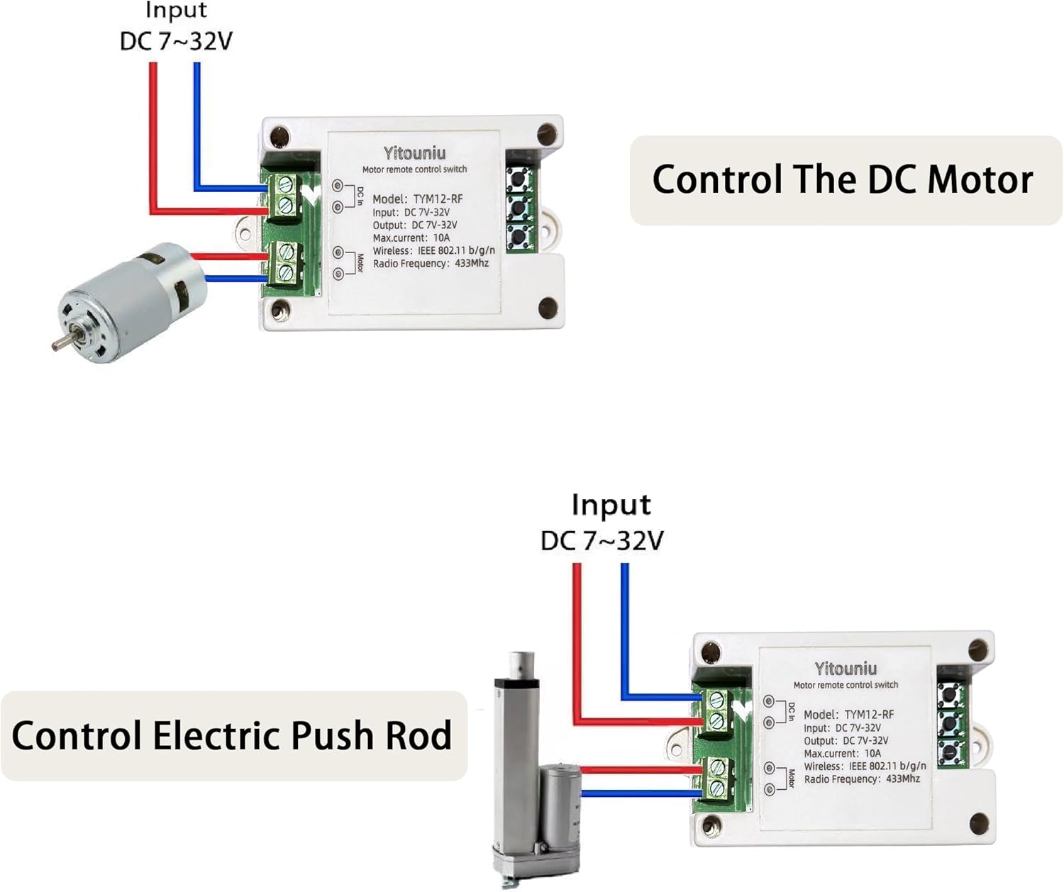 Tuya Smart WiFi/Bluetooth DC Motor Controller 10A 7-32V Reversible Switch with Timer, Voice Control for Electric Actuators, Smart Home (Alexa Compatible)