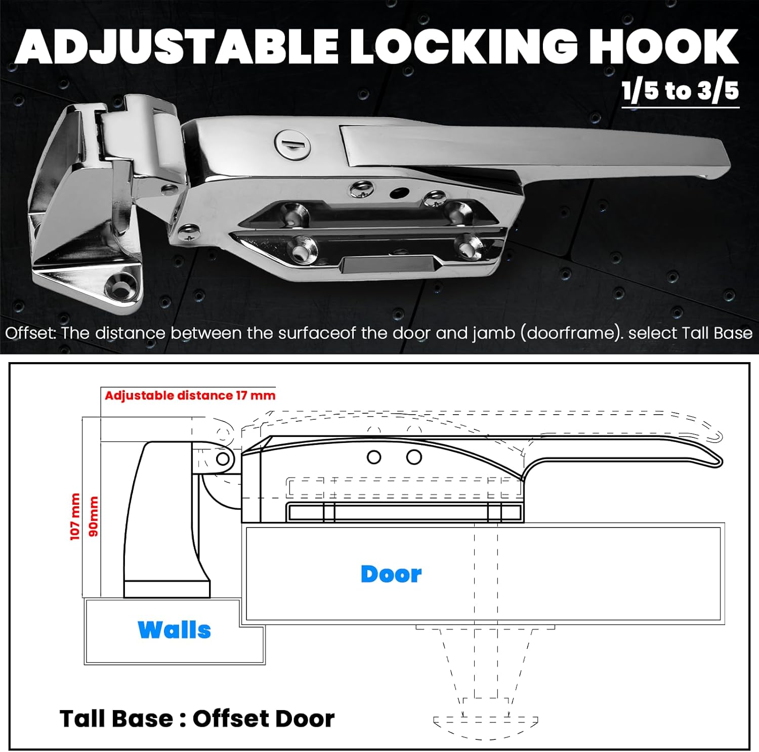 New Upgraded Walk in Cooler Door Handle, Walk in Cooler Door Closer Complete Latch Kit, Cooler Door Radial Latch, Offset -1/5 In-3/5 in(Offset) and 5.9" Solid Metal Interior Release Handle