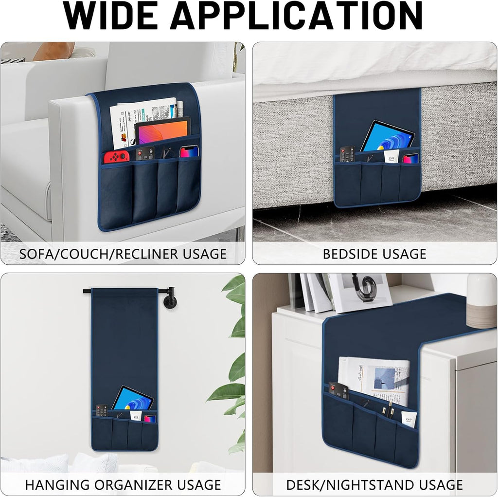 TV Remote Control Holder Couch Caddy, Non-slip Bedside Caddy Organizer with 5 Pockets for Key Glasses Phone Magazine Holders