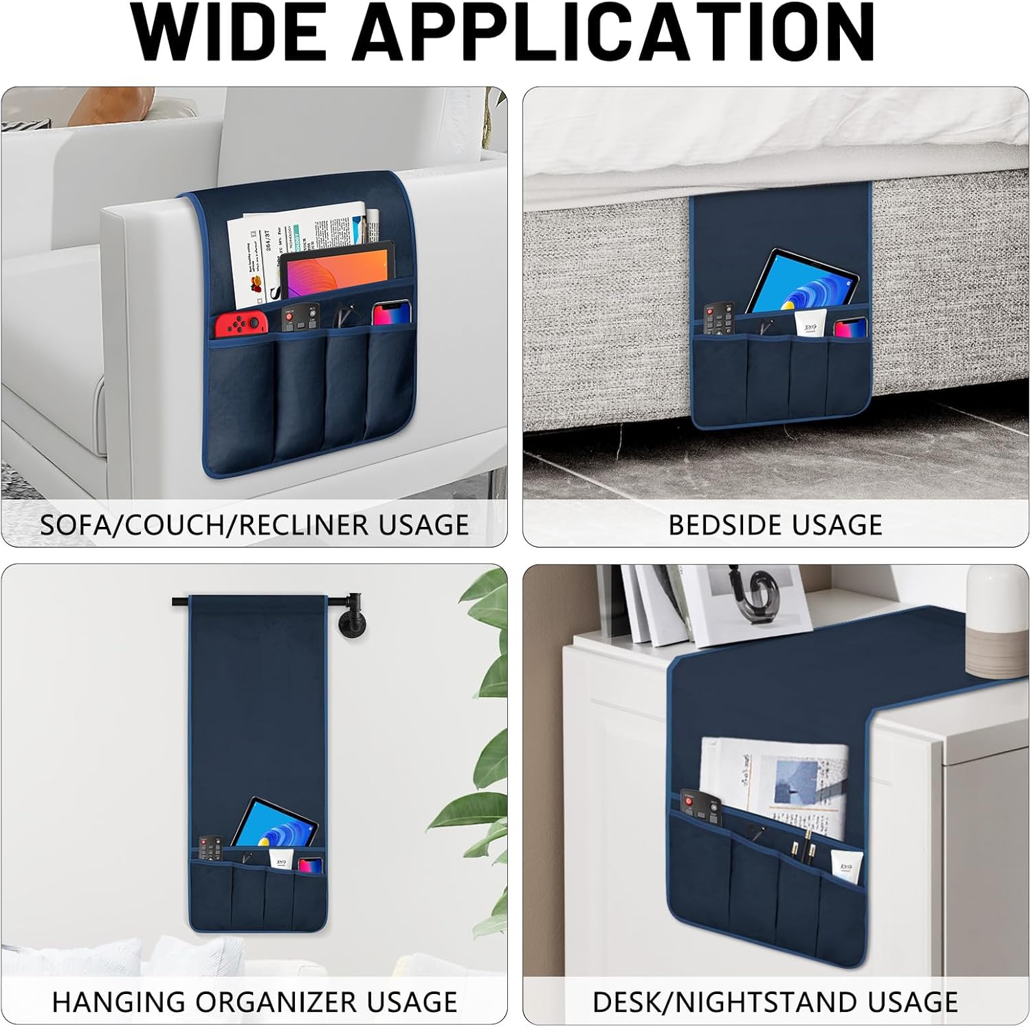 TV Remote Control Holder Couch Caddy, Non-slip Bedside Caddy Organizer with 5 Pockets for Key Glasses Phone Magazine Holders