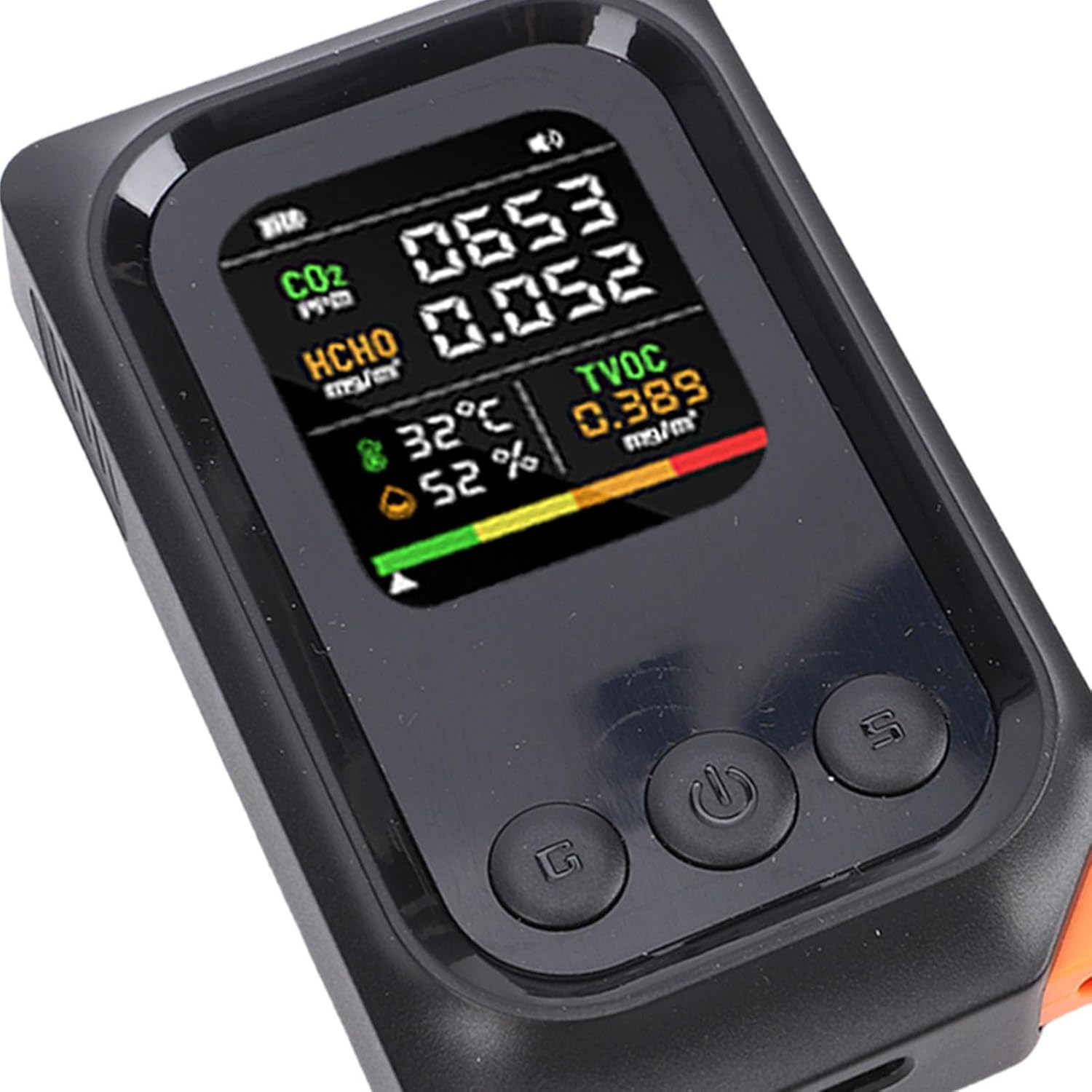 5 in 1 Air Quality Detector, CO2 TVOC HCHO Temp Humid Monitor Rechargeable Battery Voice Alert for Home Office Travel