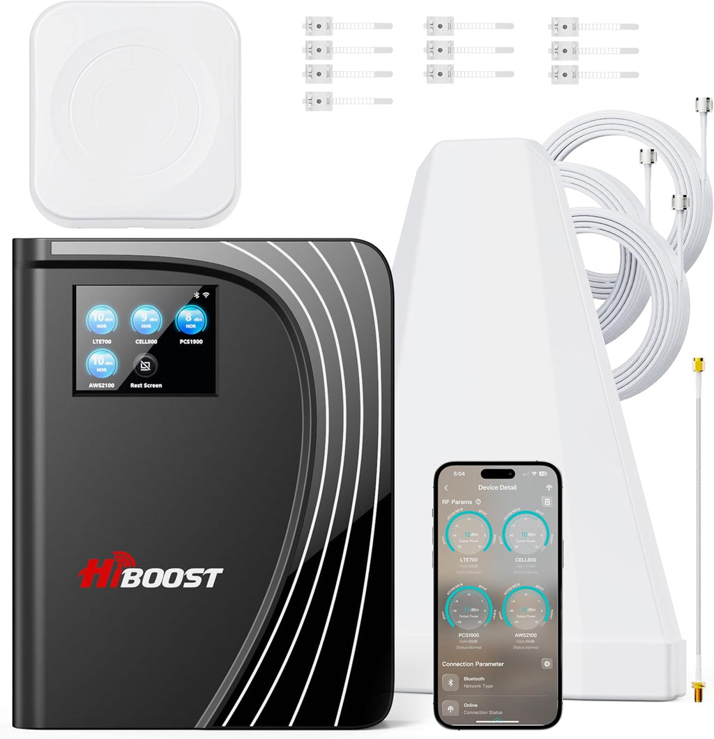 Cell Phone Booster for Multiroom, Boost Cellular Signal Cover to 1,2000 Sq Ft with 2 Indoor (Built-in 1) Antennas and Touch Display 72dB Gain for Homes and Offices 2-Story, Support All U.S Carriers
