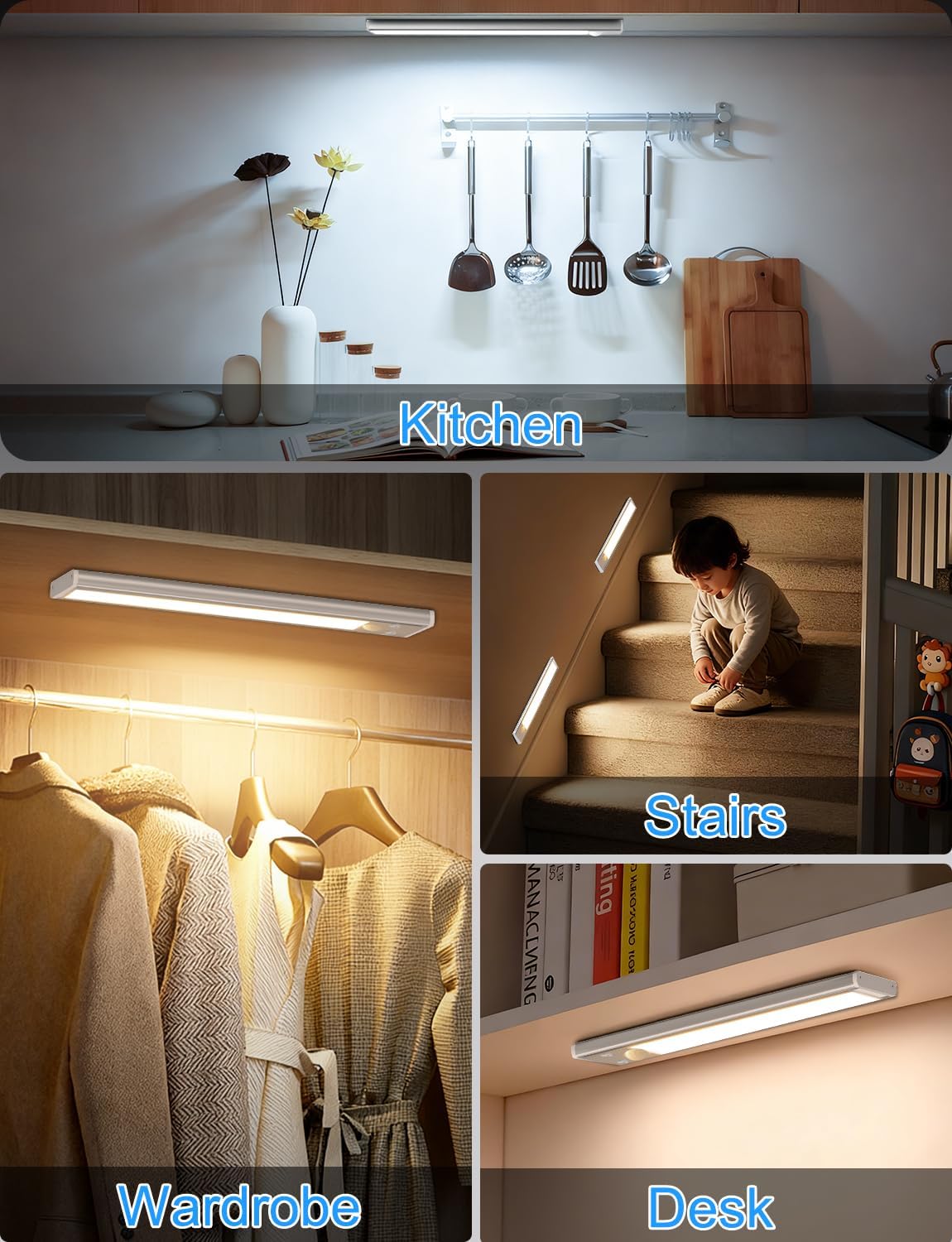 12in Under Cabinet Lighting with Charging Station, 2500mAh Rechargeable Wireless Motion Sensor Lights Indoor,Closet Lights with 3 Color Tempers, Battery Operated Cabinet Lights for Kitchen, 3-Pack