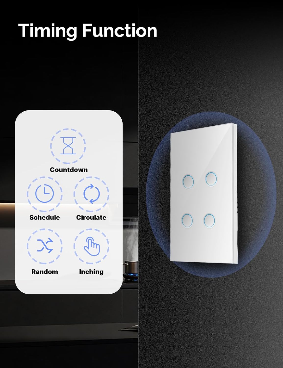 MOES Matter Wi-Fi Smart Light Switches Touch Glass Design, Needs Neutral Wire, Single Pole, 2.4GHz, Remote & Voice Control with Alexa, Google Home & Siri, Supports Timer and Schedule, White 2 Gang