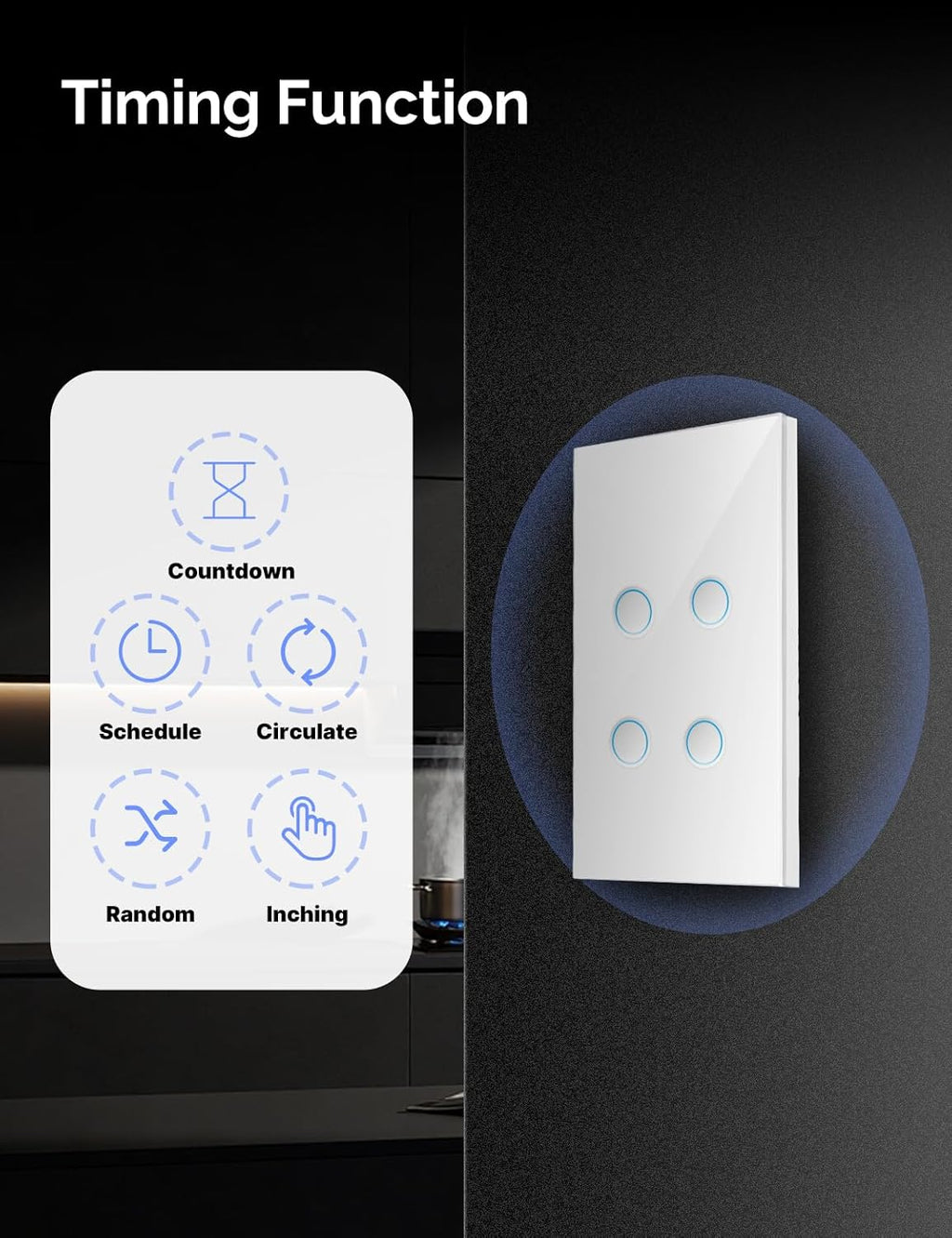 MOES Matter Wi-Fi Smart Light Switches Touch Glass Design, Needs Neutral Wire, Single Pole, 2.4GHz, Remote & Voice Control with Alexa, Google Home & Siri, Supports Timer and Schedule, White 1 Gang