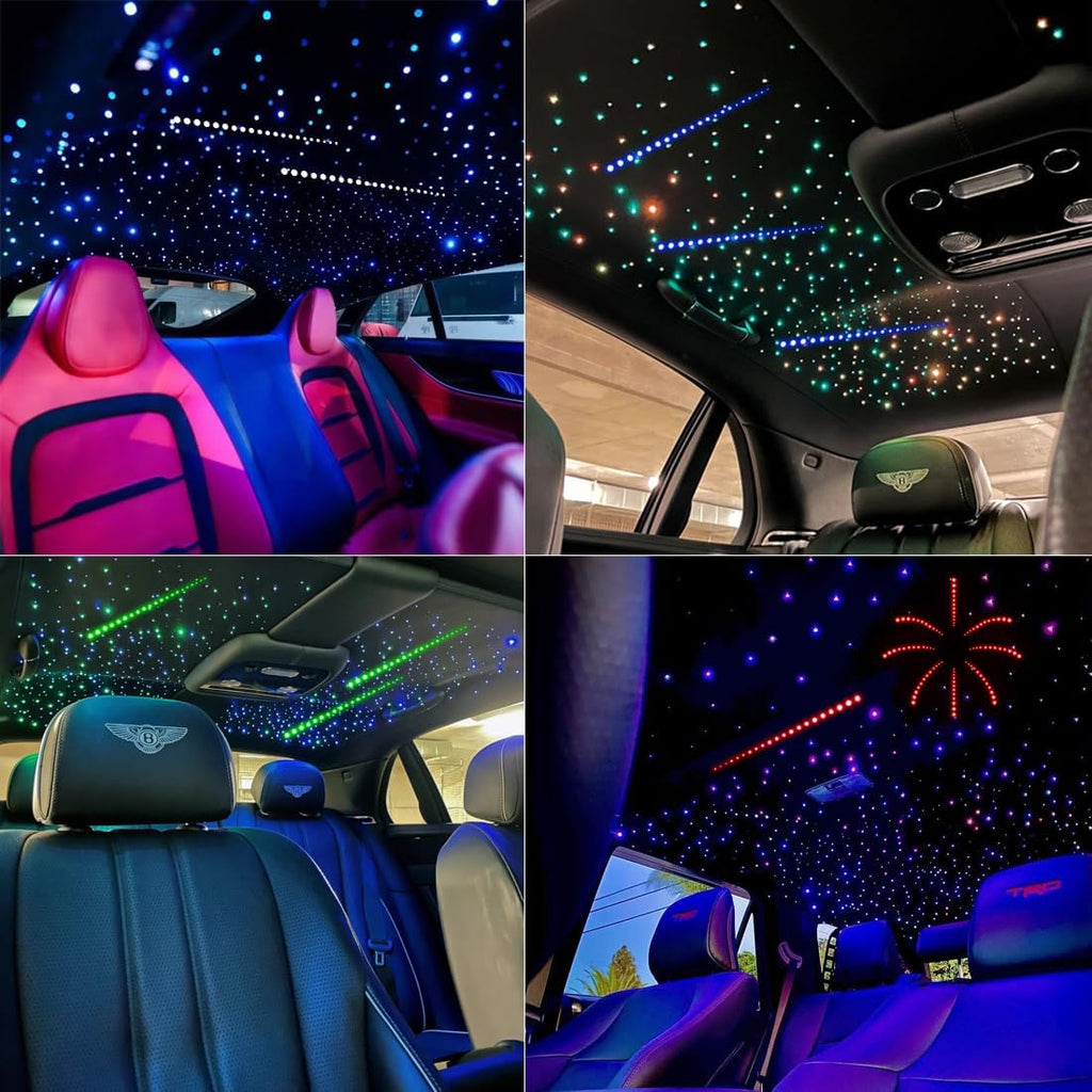 AZIMOM Dual Color 20w Twinkle Fiber Optic Starlight Headliner Kits 600pcs 0.03in 9.8ft, RGB Meteor Shooting Star, Sound Activated Remote APP Control Home Car Ceiling Décor