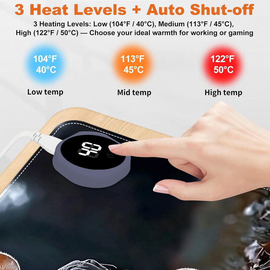 Heated Mouse Pad for Desk 31.5" x 13" – PU Leather Warm Desk Pad with 3 Heat Levels (104°F/113°F/122°F), Plug-in Electric Heating Mat with Auto Shut-Off, Waterproof & Rollable, Mouse with Lantern