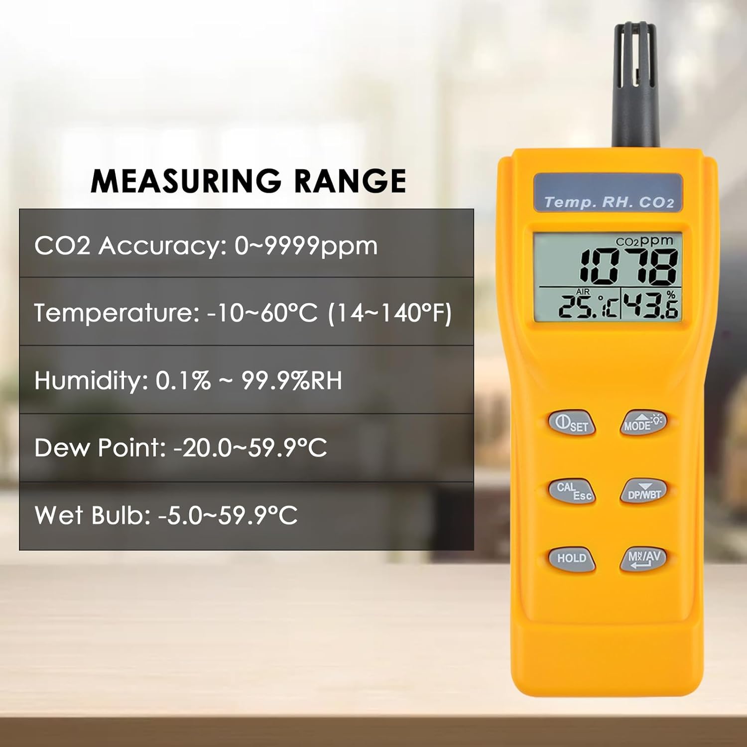CO2 Meter Portable CO2 Detector Digital CO2 Monitor with Alarm Function Carbon Dioxide Temperature and Humidity Meter, NDIR CO2 Sensor Indoor Air Quality Monitor for Home Office Grow Room