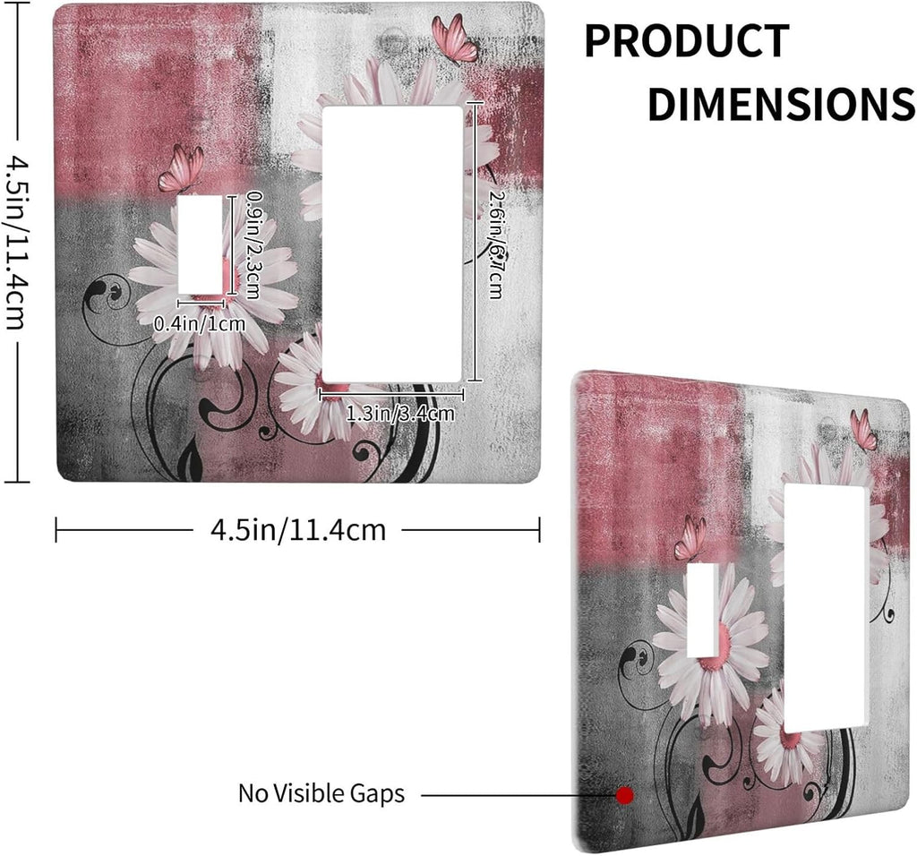 Outlet Covers Pink Floral Rustic Daisy Flower And Butterfly 1 Toggle 1 Rocker Combination Decorative Wall Plate Light Switch Cover Plate Electrical Switch Plates for Farmhouse Cabin Decor