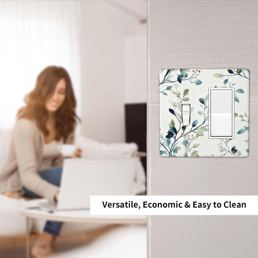 Decorative Outlet Covers Eucalyptus Leaf Geen Sage Leaves 2 Gang Light Switch Cover Plate Single Toggle 1 Rocker Wall Plates for Electrical Outlets Switch Plate Covers for Bedroom Home Decor