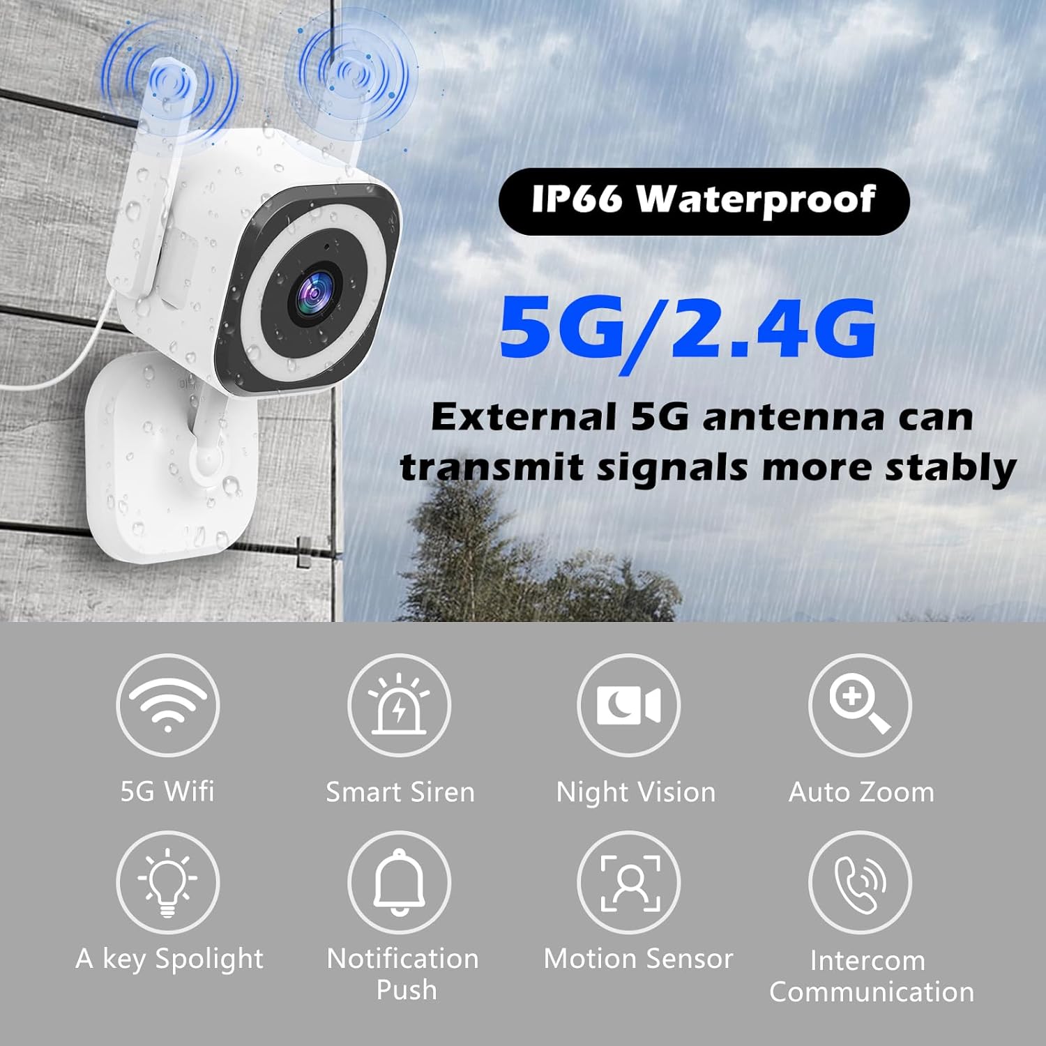 5G Outdoor/Indoor Camera for Home Security, 2K Baby Monitor Cameras for Bedroom/Elder/Dog/Pet Security Camera,3X Zoom, IP66 Waterproof,Night Vision, Two-Way Talk, SD/Cloud-2Pack